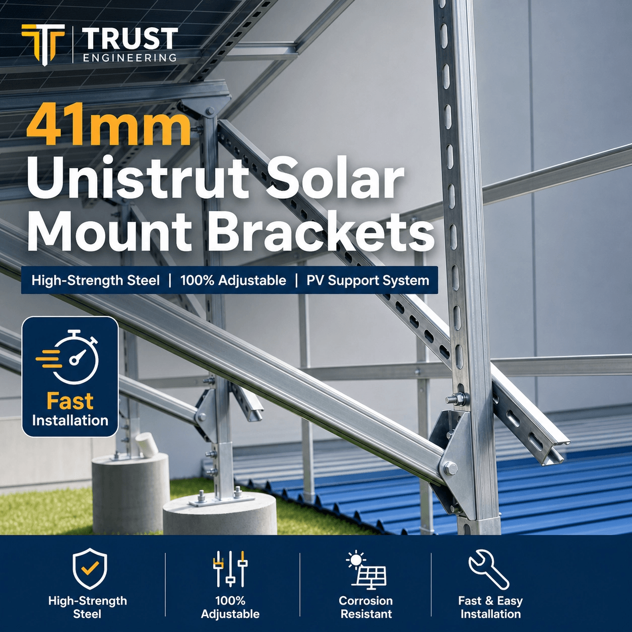 41mm Unistrut solar mount bracket installation